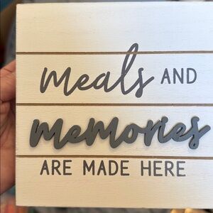Meals and Memories Wall Sign - distressed white and grey